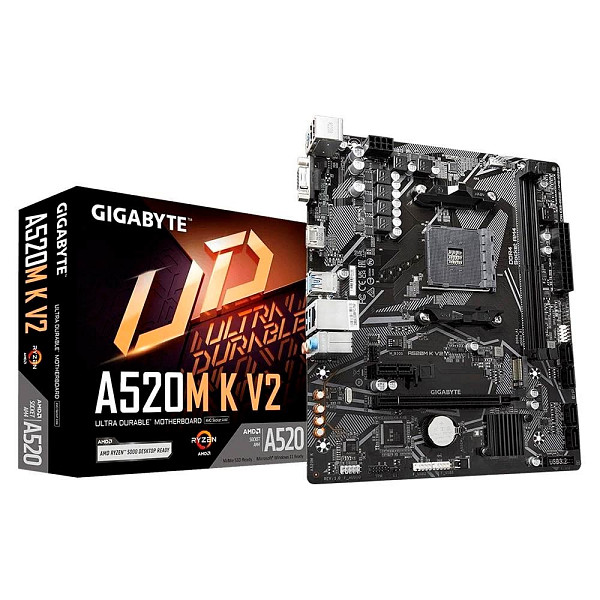 Placa-Mãe Gigabyte A520M K V2 Rev. 1.1, AMD, Micro ATX, DDR4, Preto - A520M K V2