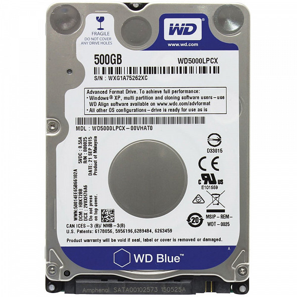 HD WD SATA 2,5´ p Notebook Blue 7mm 500GB 5400RPM 16MB Cache SATA 6.0Gb-s - WD5000LPCX