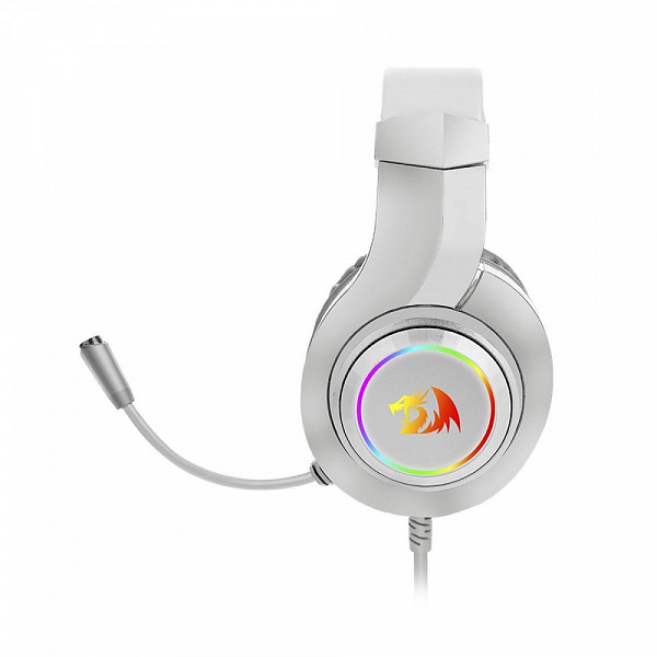 Headset Gamer Redragon Hylas Lunar White Drivers 50mm Controle de Volume RGB Branco USB + P2 Com Microfone - H260-W