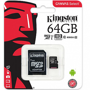 Cartão de Memória Kingston Canvas Select MicroSD 64GB Classe 10 com Adaptador - SDCS/64GB