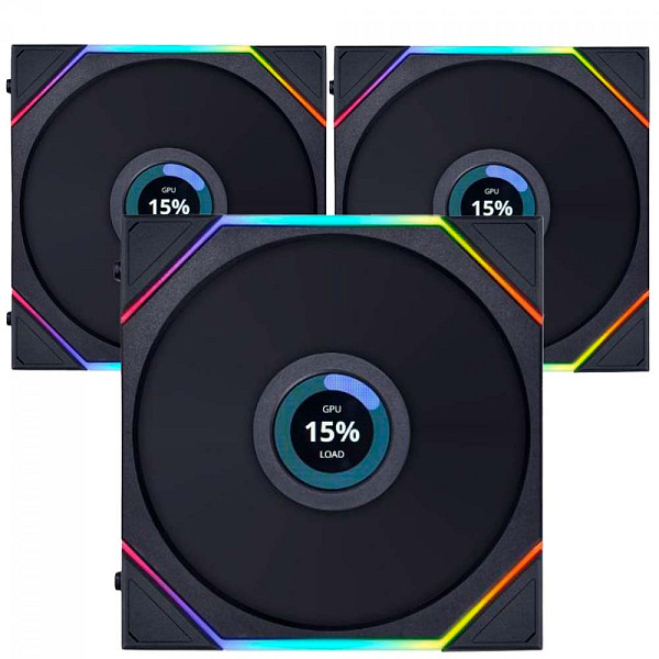 Kit Fan Com 3 Unidades Lian Li Uni Fan TL LCD, RGB, 120mm, Com Tela, Preto, 12TLLCD3B BLACK