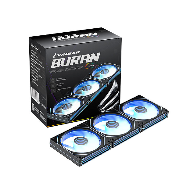 Kit com 3 Ventoinhas Vingar ARGB 120mm com Controladora, Espelho Infinito, Branco Transparente - VT-VG-SX_F317