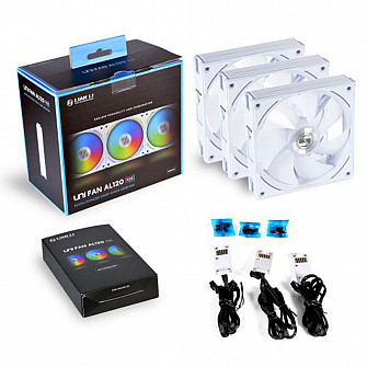 Kit Fan com 3 unidades Lian Li Uni Fan AL120, RGB, White, UF-AL120-3W