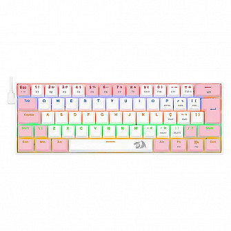 Teclado Mecânico Gamer Redragon Lakshmi, Rainbow, Switch Blue, ABNT2, Branco e Rosa - K606WP-R (PT-BLUE)