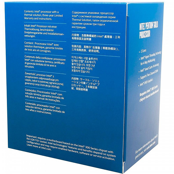 Processador Intel Pentium G5400 Coffee Lake, 8a Geração, Cache 4MB, 3.7Ghz, LGA 1151 - BX80684G5400