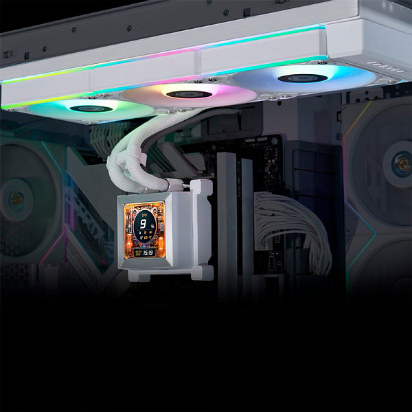 Water Cooler Lian Li Hydroshift LCD, 360mm, RGB, Com Display, Intel/AMD, Branco, HSLCD36RW