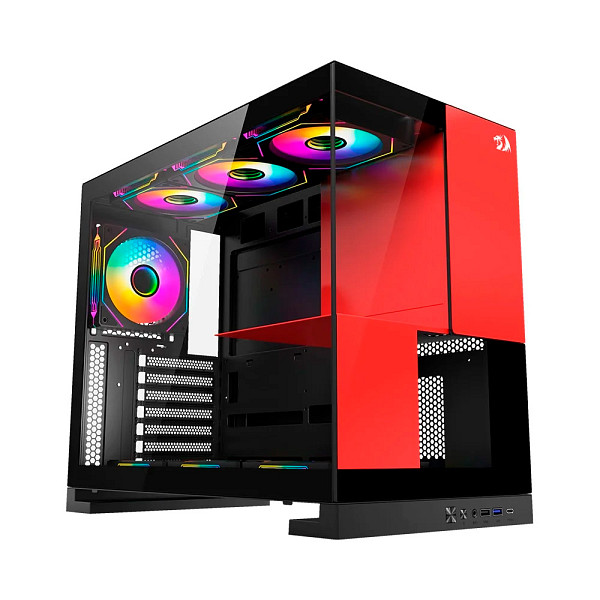 Gabinete Gamer Redragon Eternal P&V, Mid Tower, ARGB, ATX, Lateral em Vidro, Sem Fans, Preto e Vermelho - CA-612BR