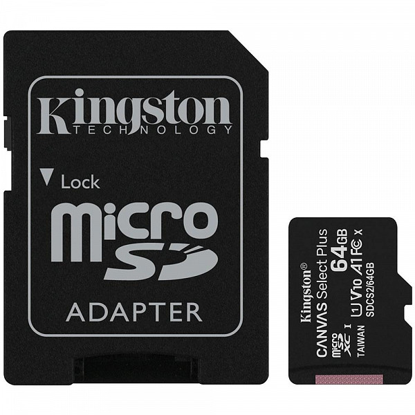 Cartão de Memória Kingston Canvas Select Plus MicroSD 64GB Classe 10 com Adaptador, para Câmeras Automáticas/Dispositivos Android - SDCS2/64GB