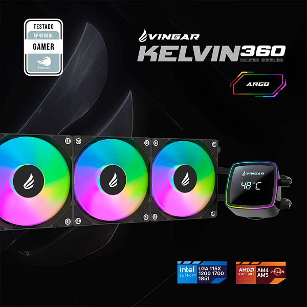 Water Cooler VINGAR Kelvin 360 ARGB – Alta Performance em Refrigeração Líquida INTEL E AMD