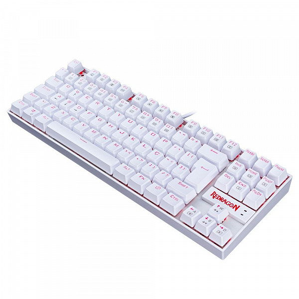 Teclado Mecânico Gamer Redragon Kumara, Anti-Ghosting, LED Vermelho, Switch Redragon MK2 Red, ABNT2, Branco - K552W-2 (PT-RED)