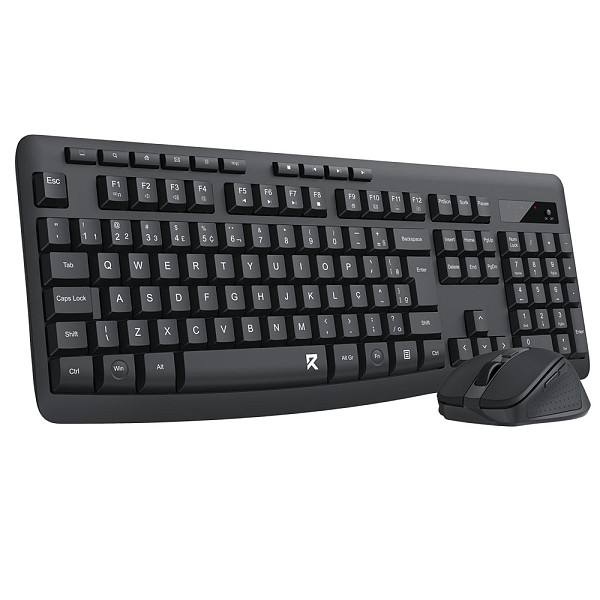 Kit Teclado e Mouse Office Redragon Membrana S/Fio USB 2.4GHz Full Size 4000DPI Preto - BS-7367-B
