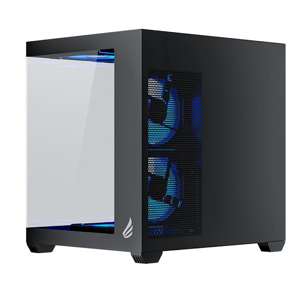 Gabinete Gamer VINGAR Misterium Mini, Lateral de Vidro, Preto, 7 Fans ARGB e Controladora