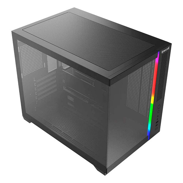 Gabinete Gamer Redragon Wideload Mini Lite RGB, Mini Tower, M-ATX, Sem Fans, Preto - CA-611B