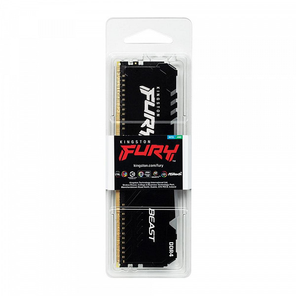 Memória Kingston Fury Beast, RGB, 8GB, 3200MHz, DDR4, CL16, Preto - KF432C16BBA/8
