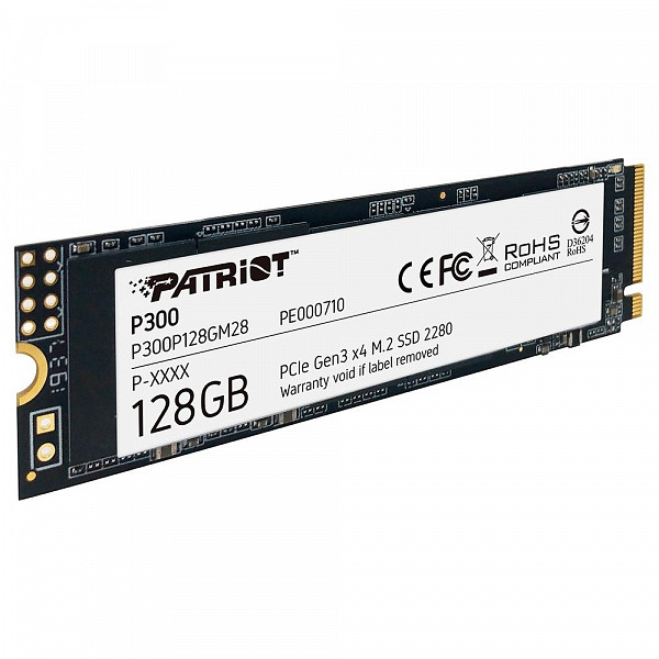 SSD 128 GB Patriot P300, M.2 2280, PCIe Gen3x4, Leitura: 1600MB/s e Gravação: 600MB/s, NANDXtend ECC - P300P128GM28