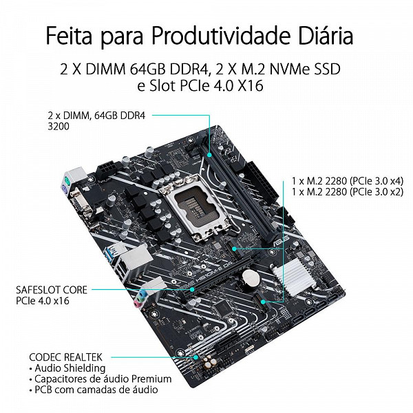 Placa Mãe Asus Prime H610M-E D4, Intel LGA 1700, mATX, DDR4