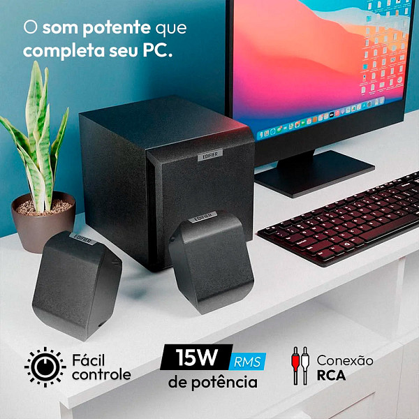 Caixa De Som para Pc X100B Edifier 15w RMS de potência, Subwoofer, Bivolt