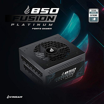 Fonte Gamer VINGAR Fusion 850W Platinum, 850W, Teclab Extreme, Modular, PFC Ativo, Com Cabo, Preto