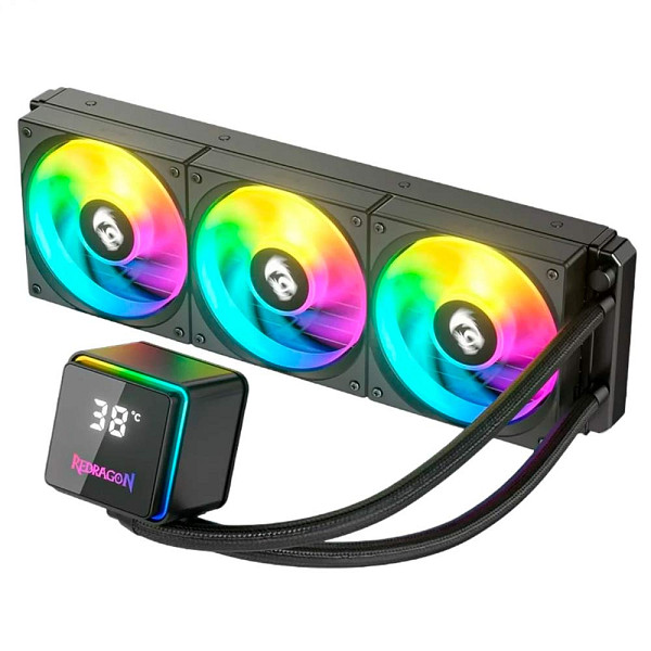 Water Cooler Redragon CCW-3017 Preto 360mm ARGB 2550 RPM com Display, USB Tipo-C Intel LGA 1851 AMD AM5