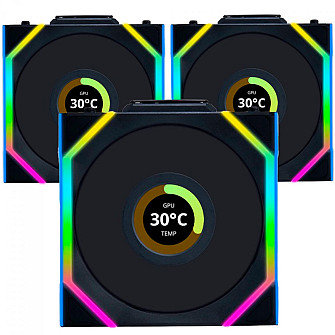 Kit Fan Com 3 Unidades Lian Li Uni Fan SL Wireless LCD, Reverse Blade, ARGB, 120mm, Com Tela, Black, 12RSLLCD1W3B