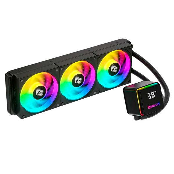 Water Cooler Redragon CCW-3017 Preto 360mm ARGB 2550 RPM com Display, USB Tipo-C Intel LGA 1851 AMD AM5