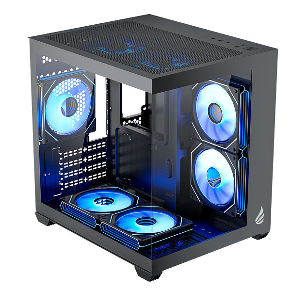 Gabinete Gamer VINGAR Misterium Mini, Lateral de Vidro, Preto, 7 Fans ARGB e Controladora