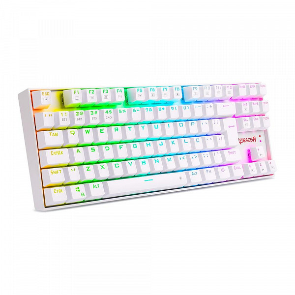 Teclado Mecânico Gamer Sem Fio Redragon Kumara Pro, RGB, Bluetooth, Switch Brown, Branco - K552RGB-BRS-W