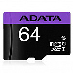 Cartão de Memória Adata MicroSDXC 64 GB Classe 10 com Adaptador - AUSDX64GUICL10-RA1