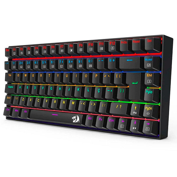 Teclado Mecânico Gamer Redragon Phantom, Iluminação Rainbow, Switch Marrom, Cabo USB-C Removível, ABNT2, Preto - K629-KB (PT-BROWN)