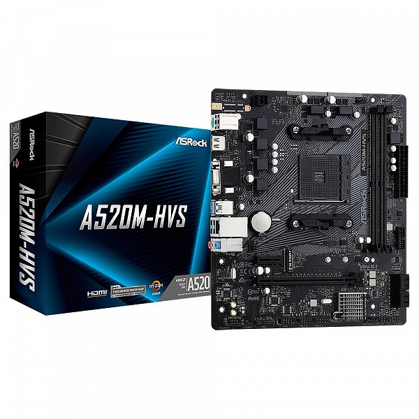 Placa-Mãe ASRock A520M-HVS, AMD AM4, Micro ATX, DDR4