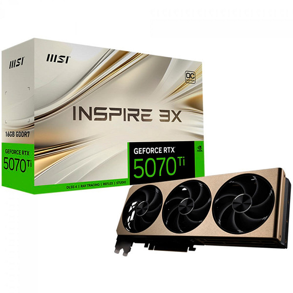 Placa de Vídeo MSI NVIDIA GeForce RTX 5070 Ti Inspire 3X OC, 16GB, GDDR7, DLSS, Ray Tracing, 912-V531-273