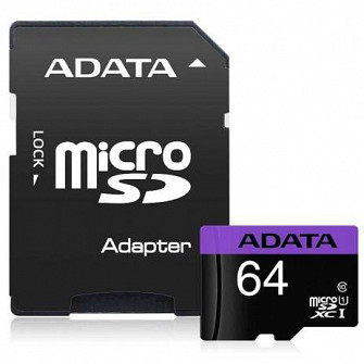 Cartão de Memória Adata MicroSDXC 64 GB Classe 10 com Adaptador - AUSDX64GUICL10-RA1