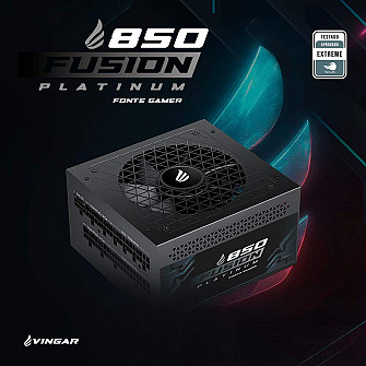 Fonte Gamer VINGAR Fusion 850W Platinum, 850W, Teclab Extreme, Modular, PFC Ativo, Com Cabo, Preto