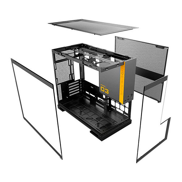 Gabinete Gamer Geometric Future Model 3, Mini-Tower, Lateral de Vidro, Preto e Cinza, GEO-M3-BG