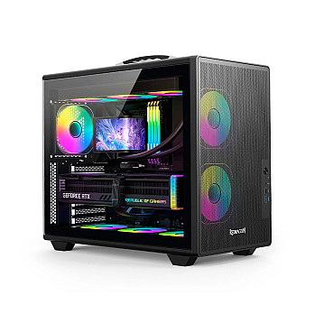 Gabinete Gamer Redragon Magic Box Preto ATX Compacto Sem Fans Painel Frontal Mesh USB 3.0 Slots PCI Rotacionáveis Com Alça CA-616B
