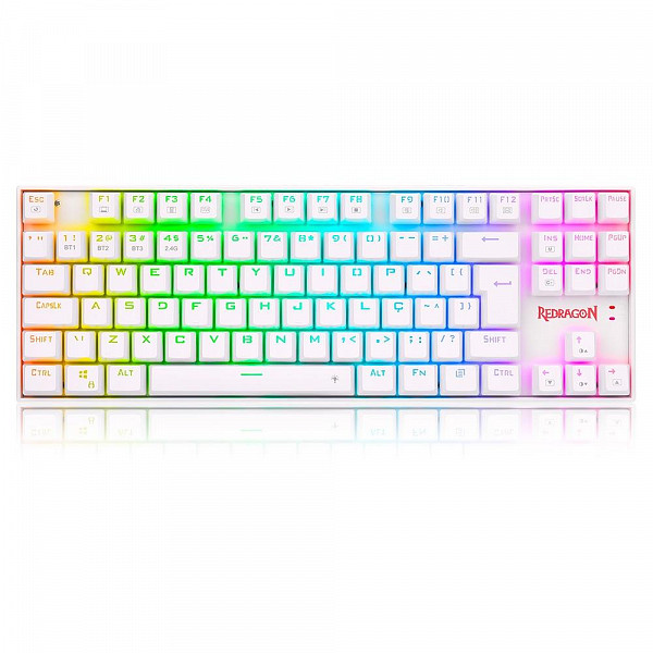 Teclado Mecânico Gamer Sem Fio Redragon Kumara Pro, RGB, Bluetooth, Switch Brown, Branco - K552RGB-BRS-W