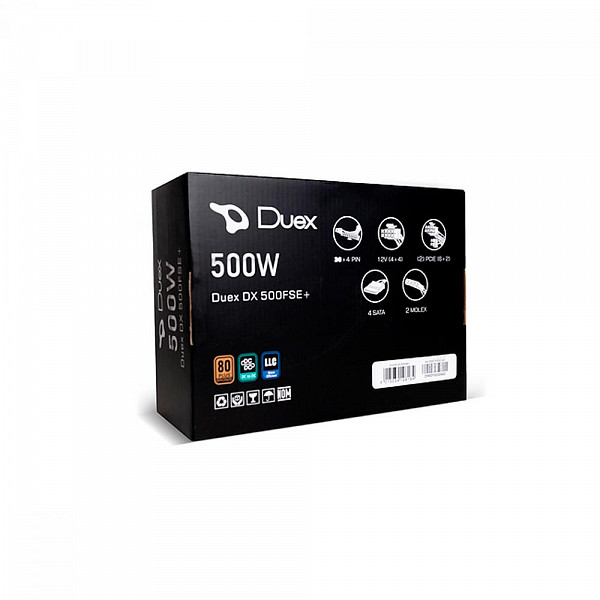 Fonte Duex DX 500FSE+, 500W, 80 Plus Bronze, PFC Ativo, 115V/230V, Preto - Duex fse +