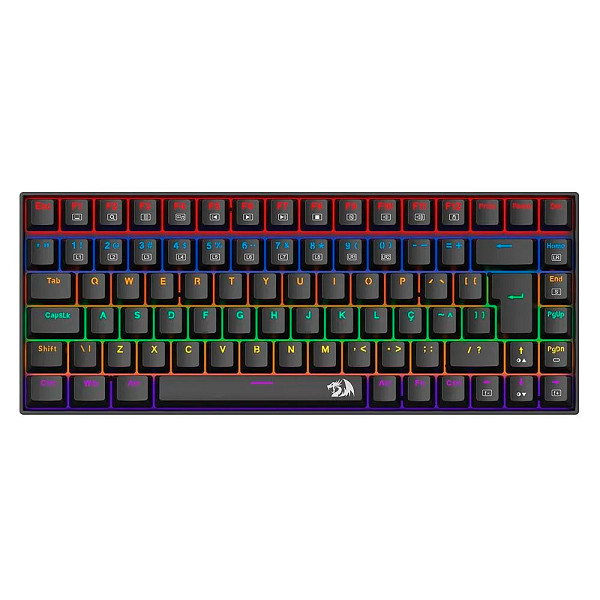 Teclado Mecânico Gamer Redragon Phantom, Iluminação Rainbow, Switch Marrom, Cabo USB-C Removível, ABNT2, Preto - K629-KB (PT-BROWN)