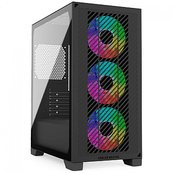 Gabinete Gamer Cooler Master Elite 301, ARGB, Vidro Temperado, Mid Tower, mATX, Com 3 Fans, Preto, E301-KGNN-S00