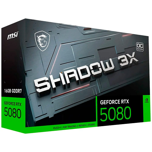 Placa de Vídeo MSI GeForce RTX 5080 16G SHADOW 3X OC, 16GB GDDR7, 256 bits, NVIDIA®,  912-V531-435