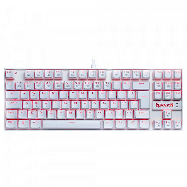 Teclado Mecânico Gamer Redragon Kumara, Anti-Ghosting, LED Vermelho, Switch Redragon MK2 Brown, ABNT2, Branco - K552W-2 (PT-BROWN)