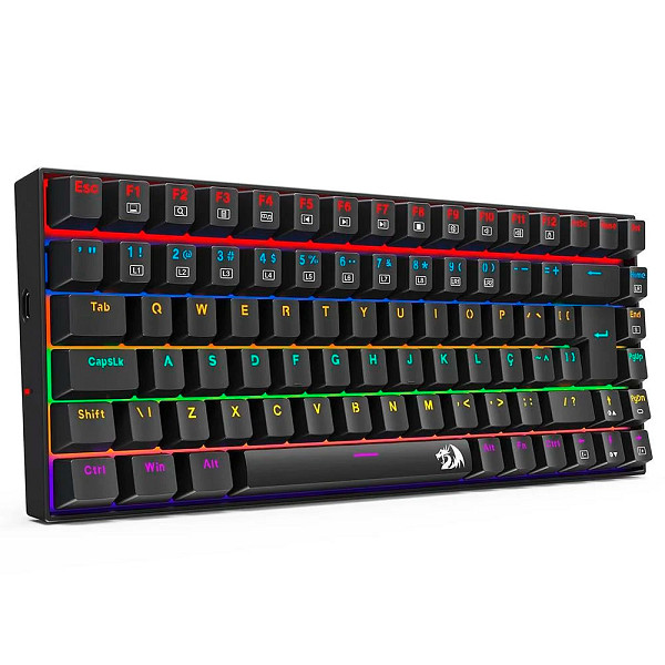 Teclado Mecânico Gamer Redragon Phantom, Iluminação Rainbow, Switch Marrom, Cabo USB-C Removível, ABNT2, Preto - K629-KB (PT-BROWN)