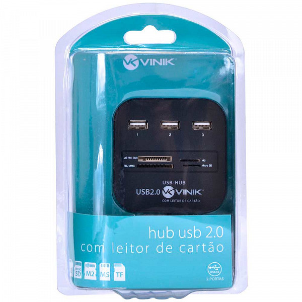 HUB Usb 2.0 com Leitor de Cartão SD, Micro SD, Ms, M2 e TF