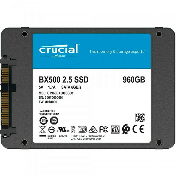 SSD Crucial BX500, 960GB, SATA, Leitura 540MB/s, Gravação 500MB/s - CT960BX500SSD1