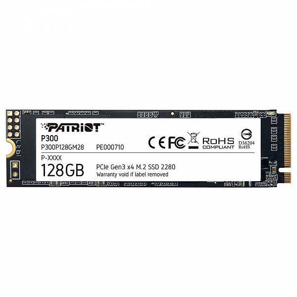 SSD 128 GB Patriot P300, M.2 2280, PCIe Gen3x4, Leitura: 1600MB/s e Gravação: 600MB/s, NANDXtend ECC - P300P128GM28