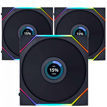 Kit Fan Com 3 Unidades Lian Li Uni Fan TL LCD, RGB, 120mm, Com Tela, Preto, 12TLLCD3B BLACK