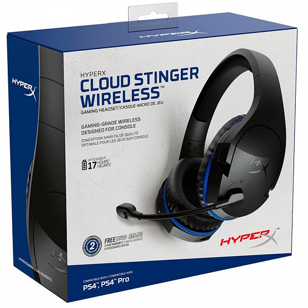 Headset Gamer Sem Fio HyperX Cloud Stinger Wireless PS4, Drivers 50mm, Preto e Azul - HX-HSCSW-BK