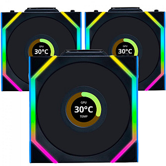 Kit Fan Com 3 Unidades Lian Li Uni Fan SL Wireless LCD, ARGB, 120mm, Com Tela, Black, 12SLLCD1W3B