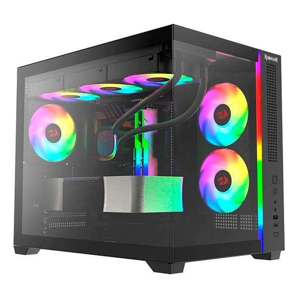 Gabinete Gamer Redragon Wideload Mini Lite RGB, Mini Tower, M-ATX, Sem Fans, Preto - CA-611B