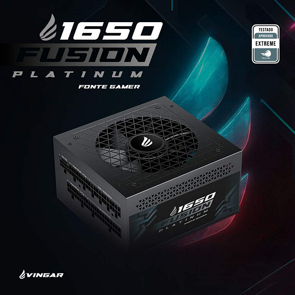 Fonte Gamer VINGAR Fusion 1650W Platinum, 1650W, Teclab Extreme, Modular, PFC Ativo, Com Cabo, Preto